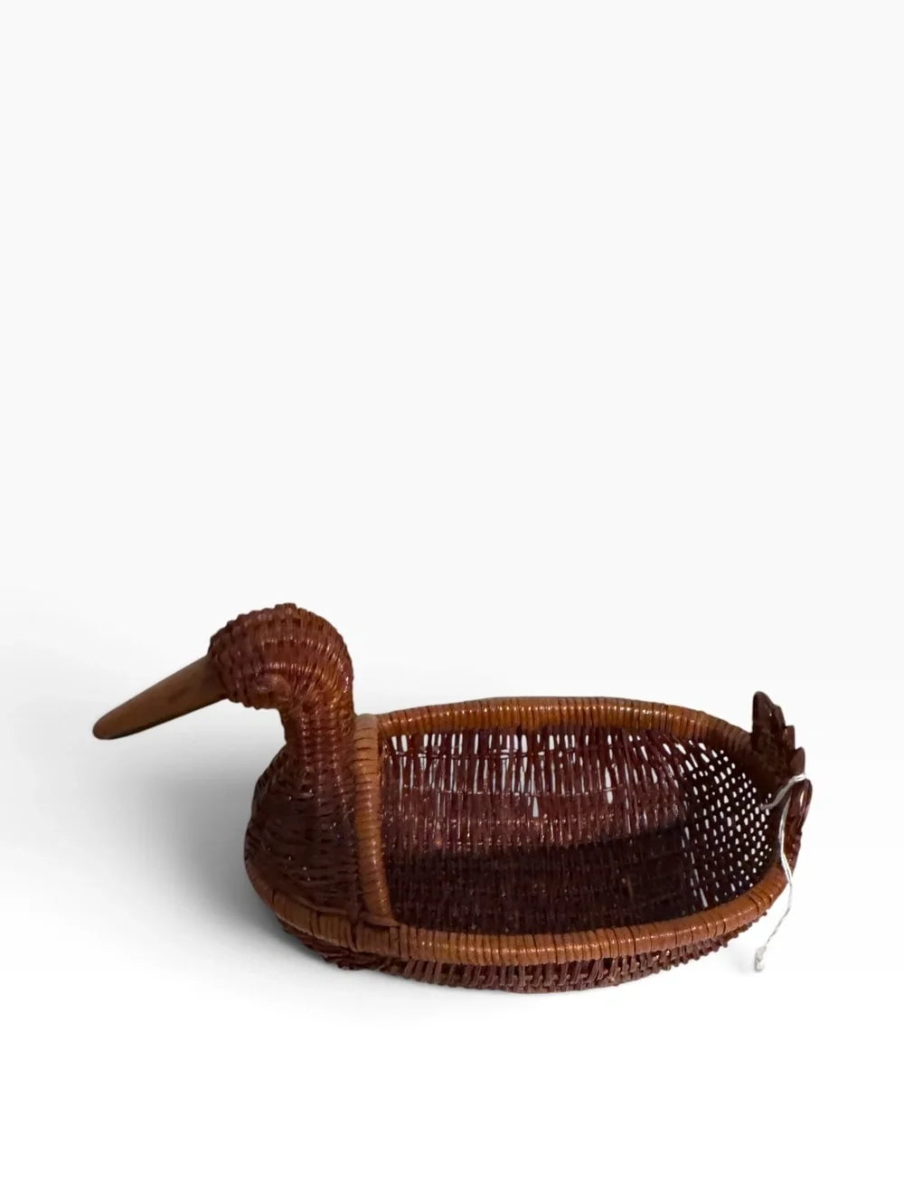 Vintage Wicker Duck Basket Handwoven Rattan Bird Goose Boho Farmhouse Decor